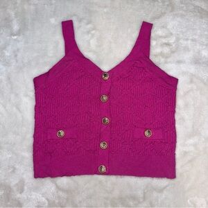 OO LALA Pink Preppy Button Knit Tank Top Size XS